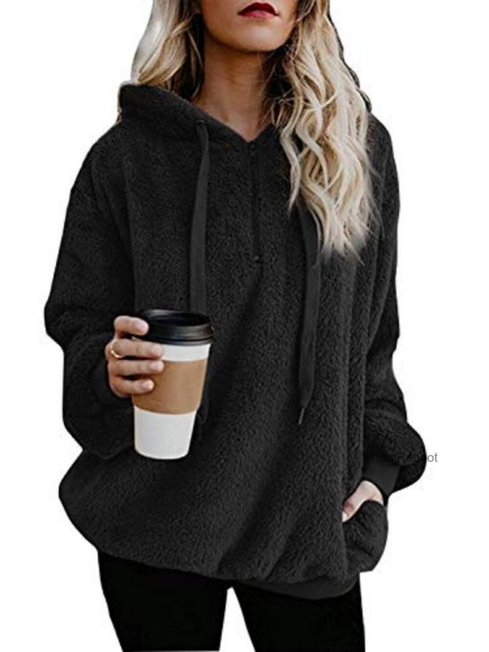 Oversized Sherpa Fleece Hoodie Pullover Sweatshirt 1/4 Zip